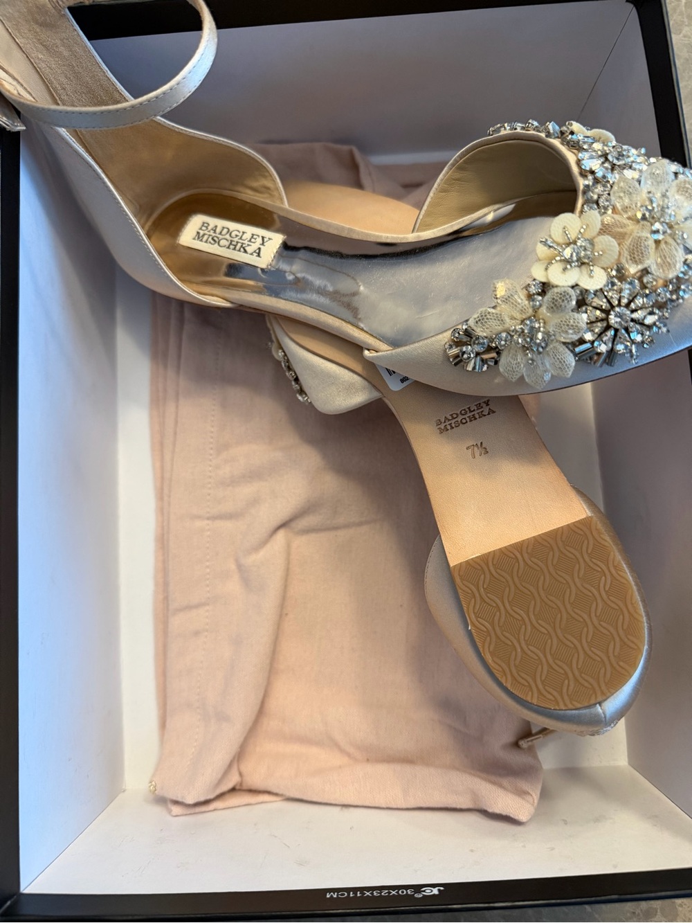Badgley Mischka Champagne Satin Floral Crystal D'Orsay Flats - Picture 3 of 5